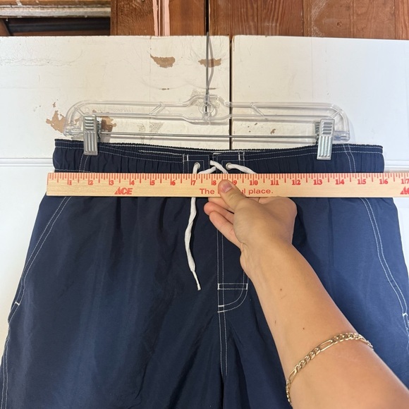 Nike Men’s Swim Trunks Navy Blue White Swoosh Size Large Y2K Swim Summer - Picture 3 of 9